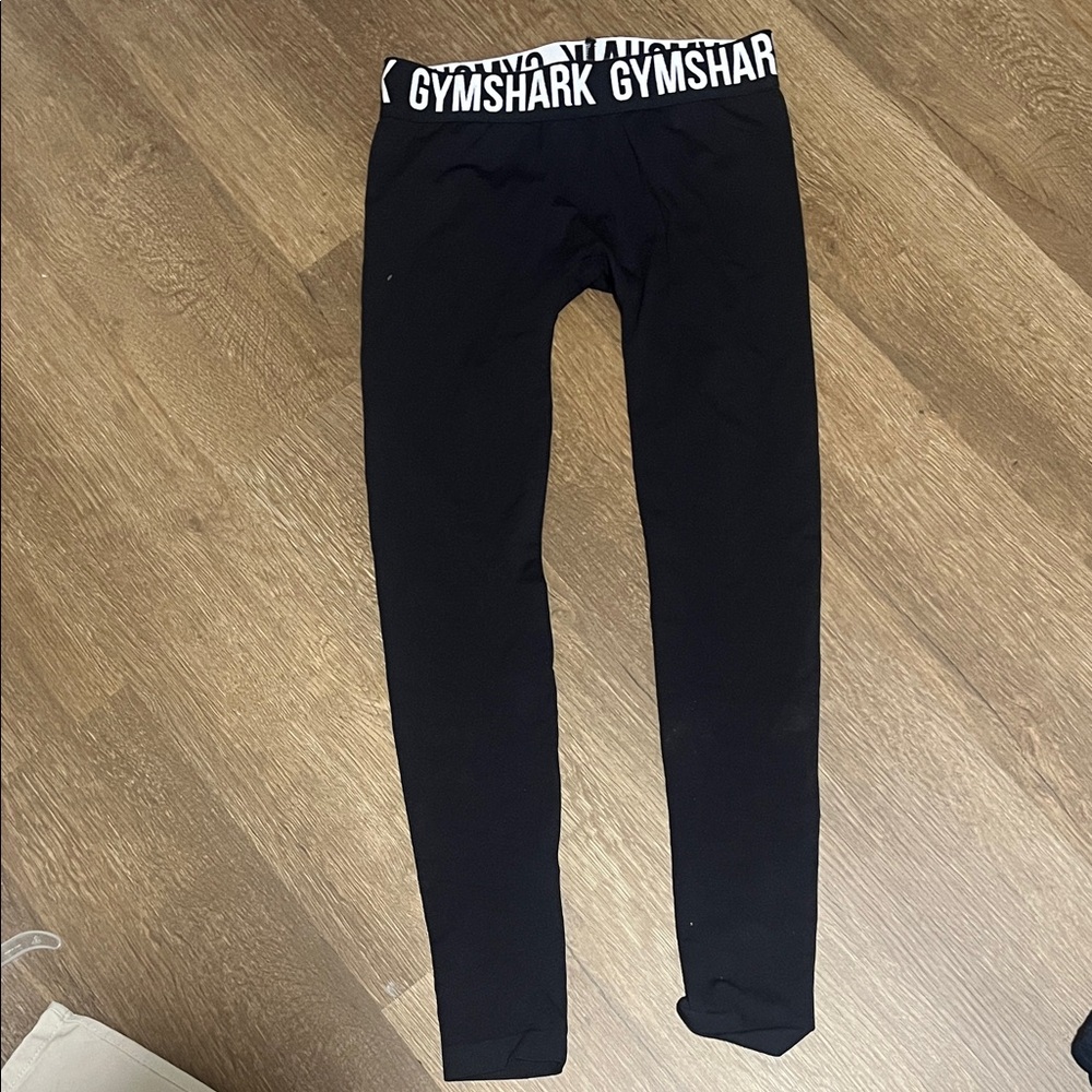 Gymshark Black Leggings with White Logo Waistband